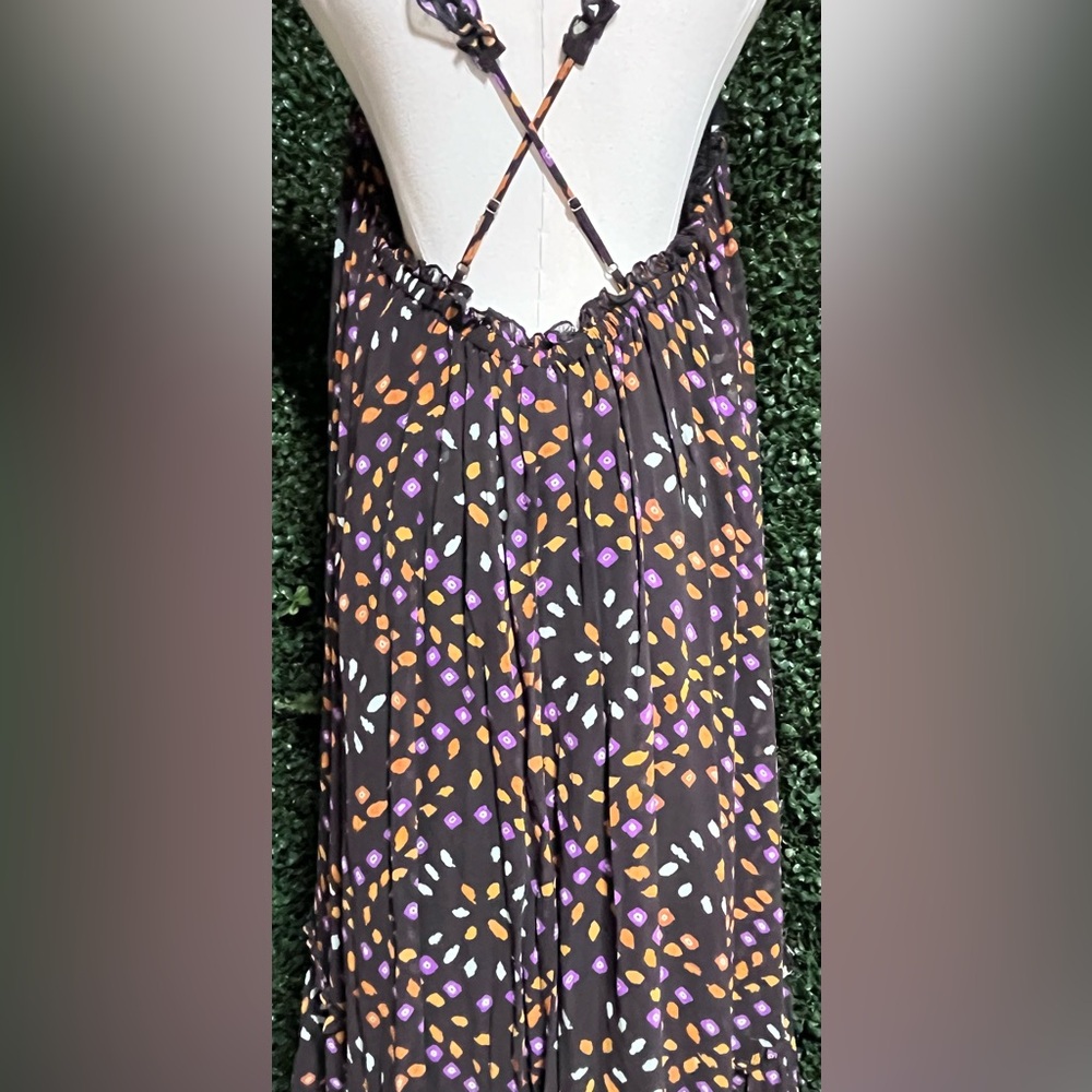 Anthropologie Sleeveless Chiffon Printed Midi Dress with Multicolor Dot Motif - Picture 10 of 15
